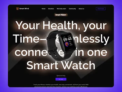 Smart Watch, Smarter Health – Your Ultimate Wellness Companion design hero section landing page smart watch typography ui ui deisgn ux website design