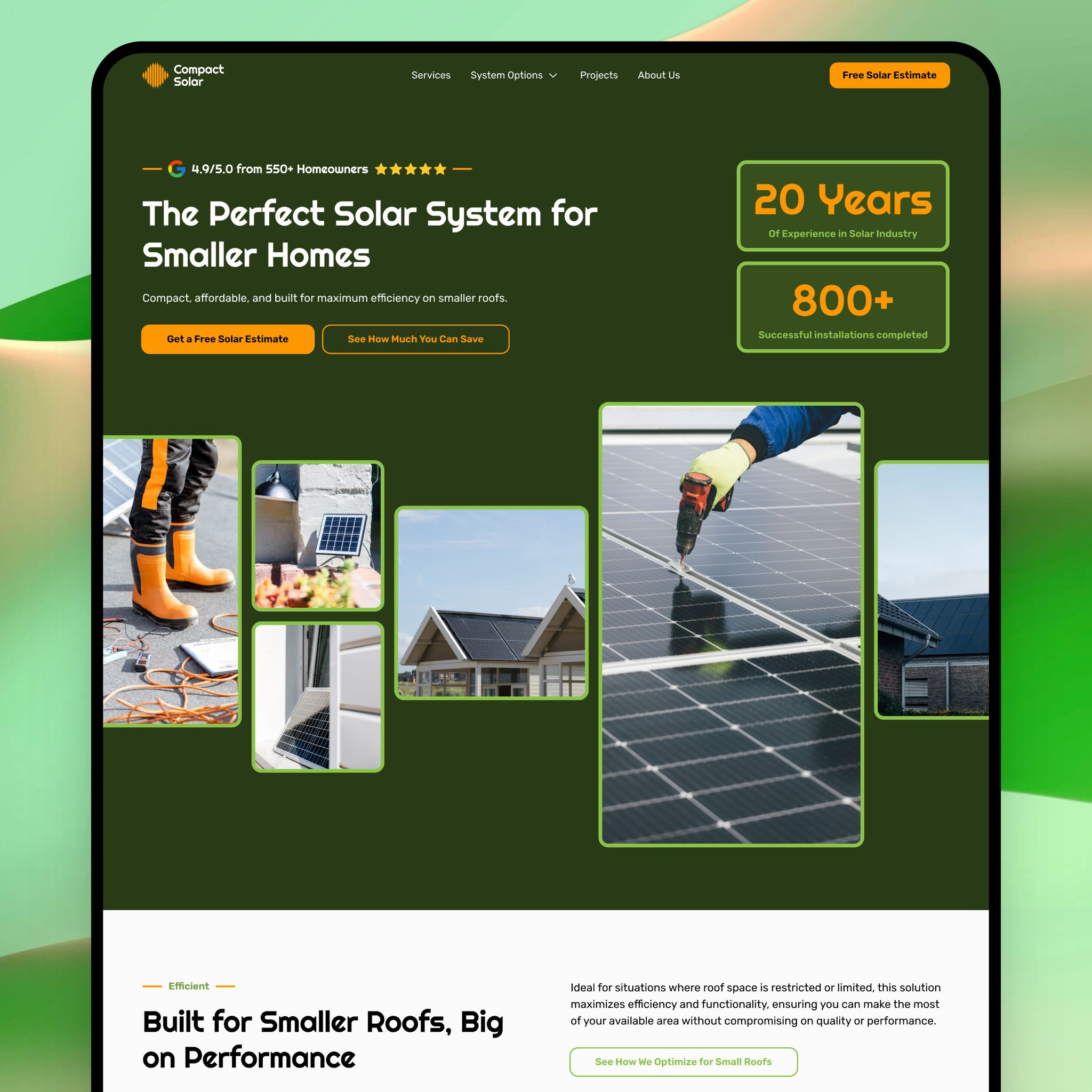 Compact Solar 🏘️ | Small Homes Solar Website Design landing page modern solar solar company website solar landing page solar leads solar savings calculator solar website solar website design solar website template web design website design