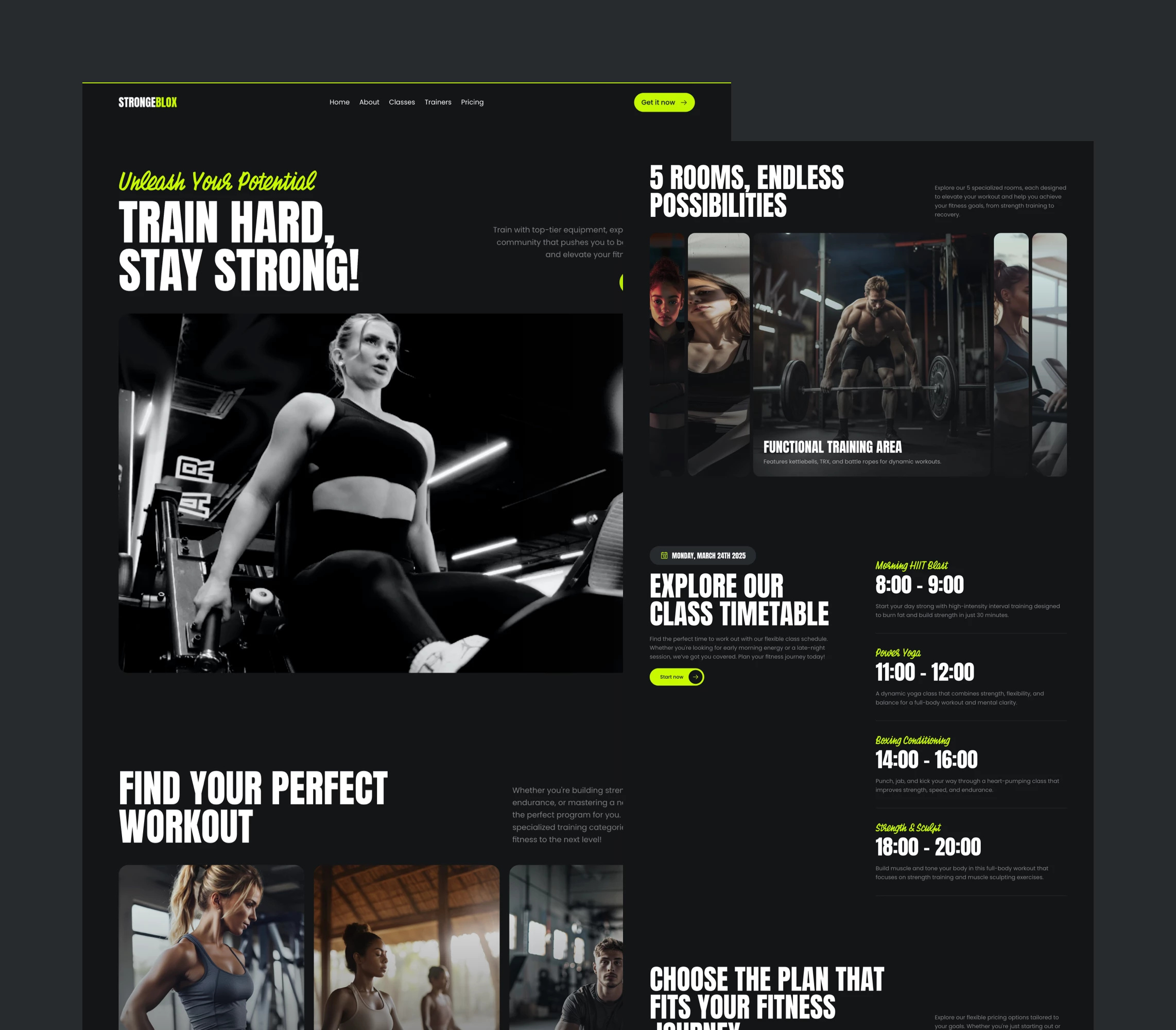 Fitness landing page Framer template built with Frameblox UI kit animation dark fitness framer green gym headline hero home landing neon sport template ui webdesign website workout