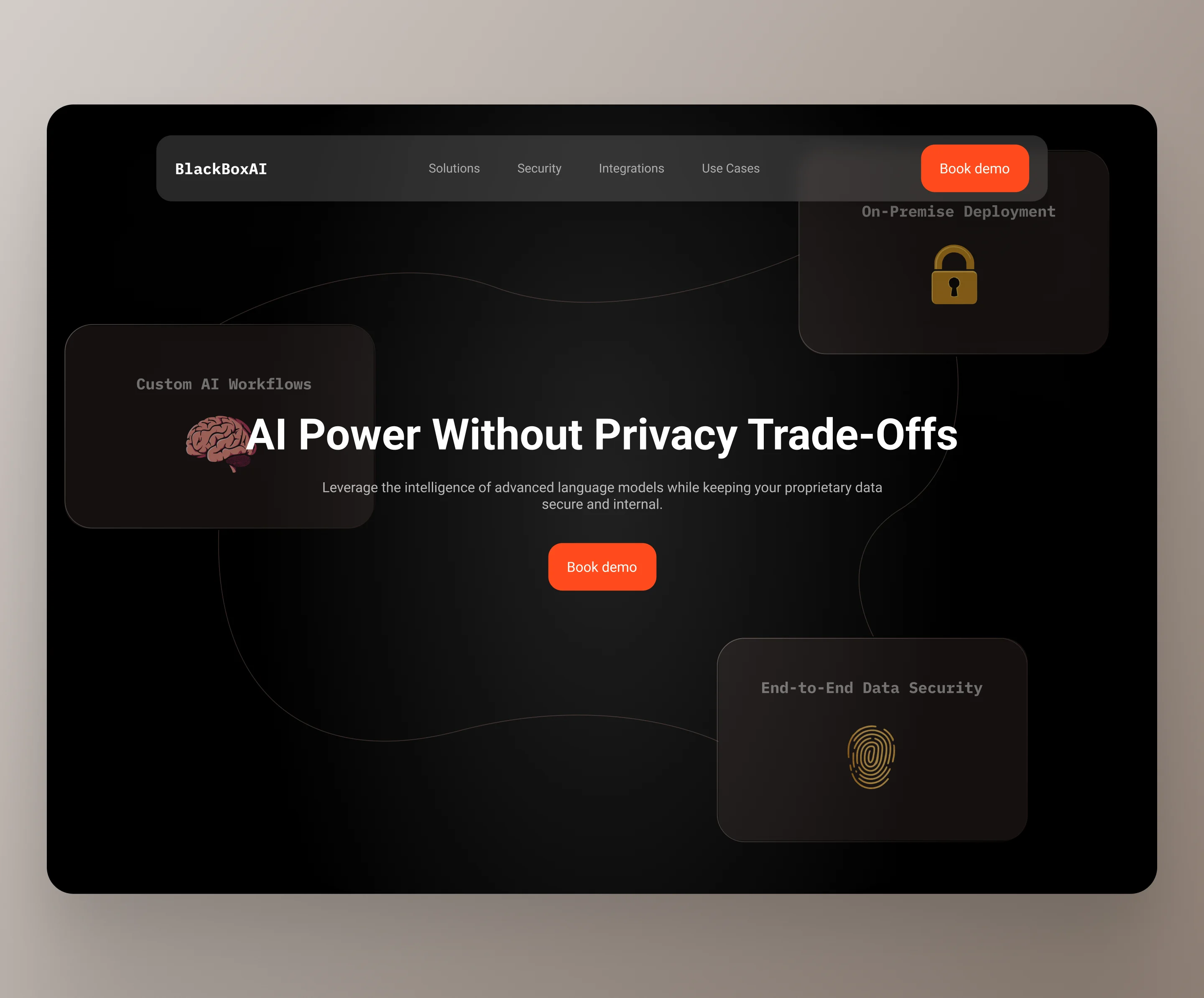 BlackBoxAI - Private Enterprise AI Landing Page ai branding clean dark mode design hero illustration ui ux vector