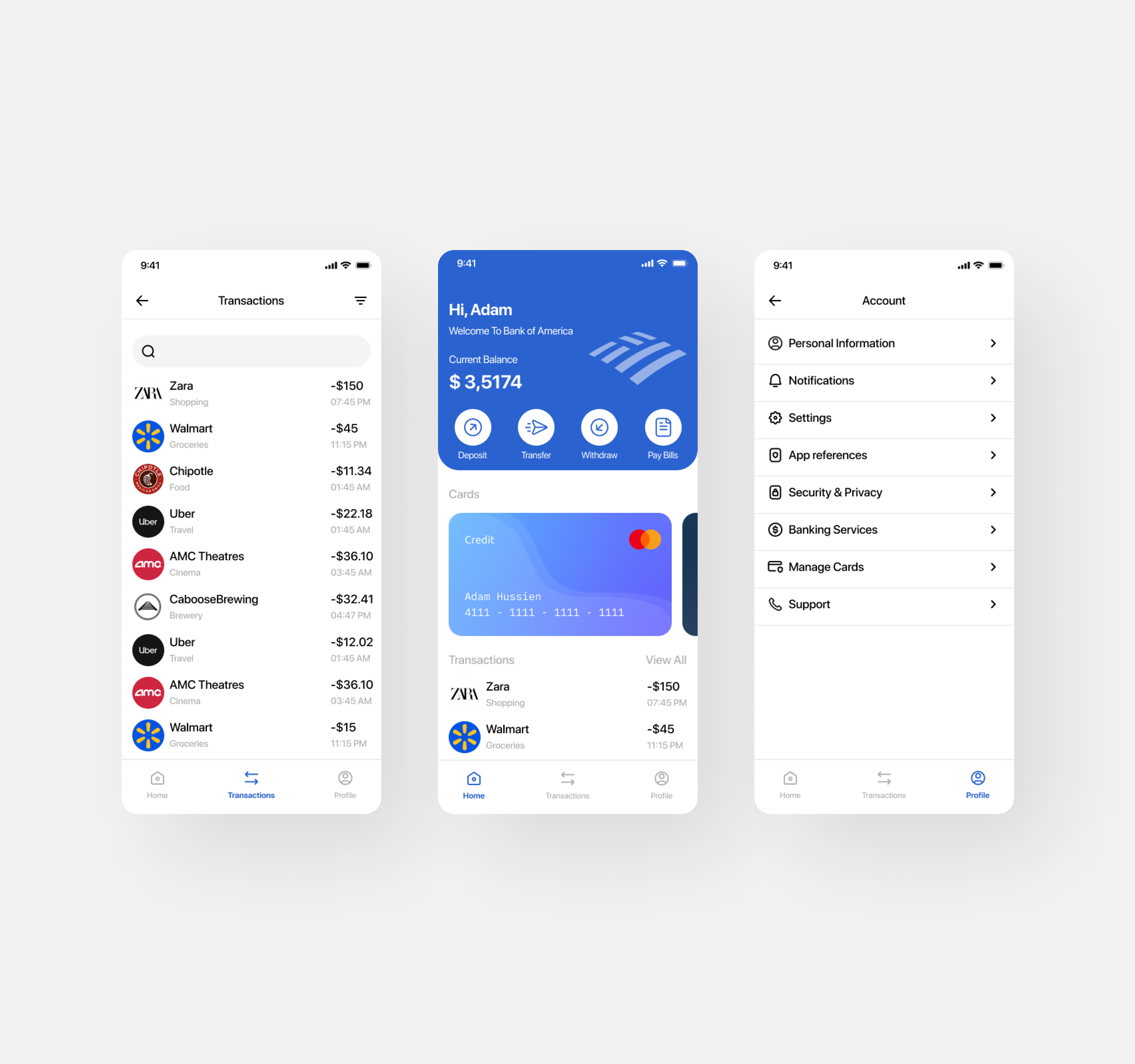Bank of America - Banking App b2b banking product ui ux