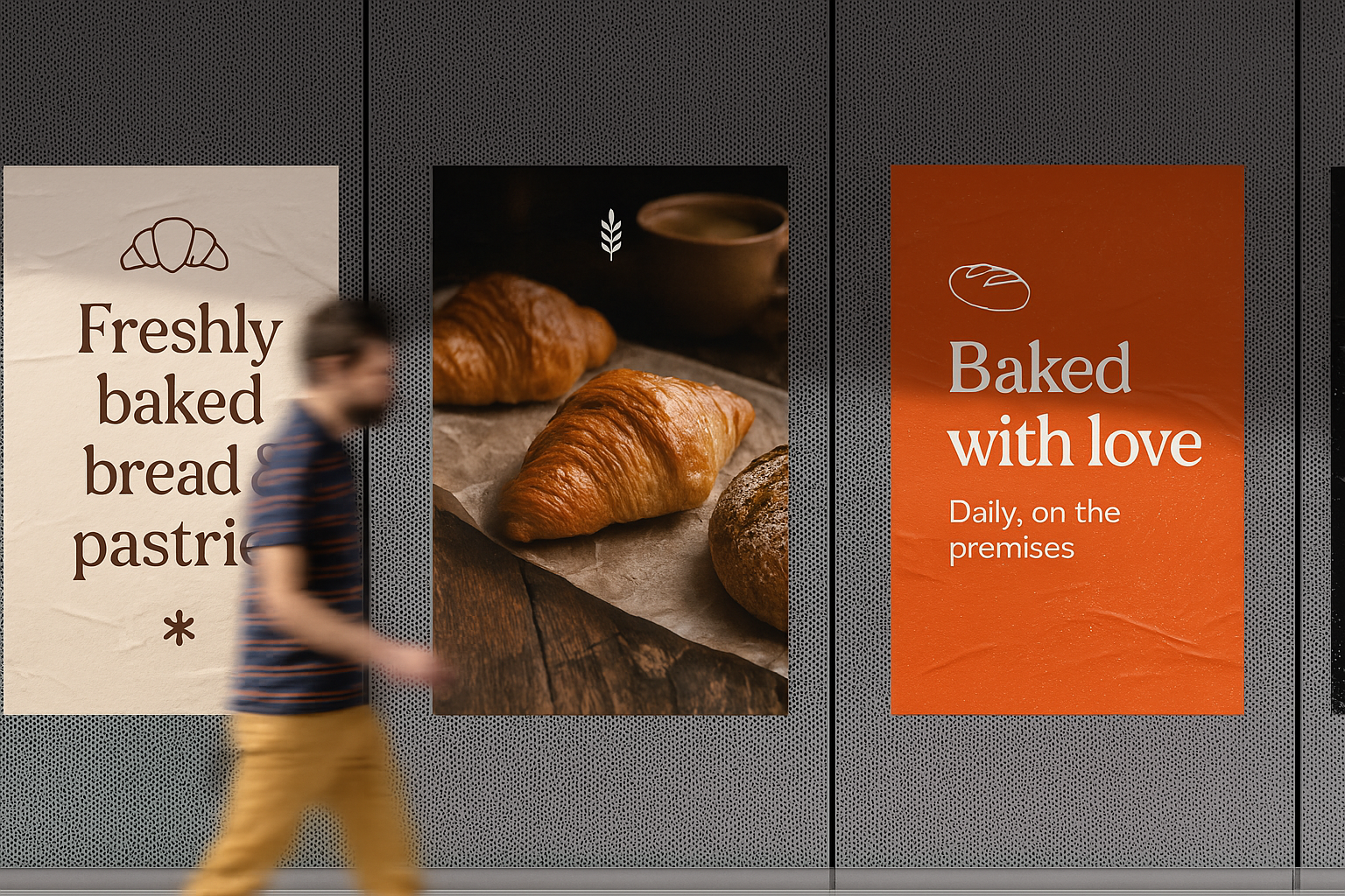 Artisanal Bakery Posters in Urban Motion bakery branding graphic design identity poster