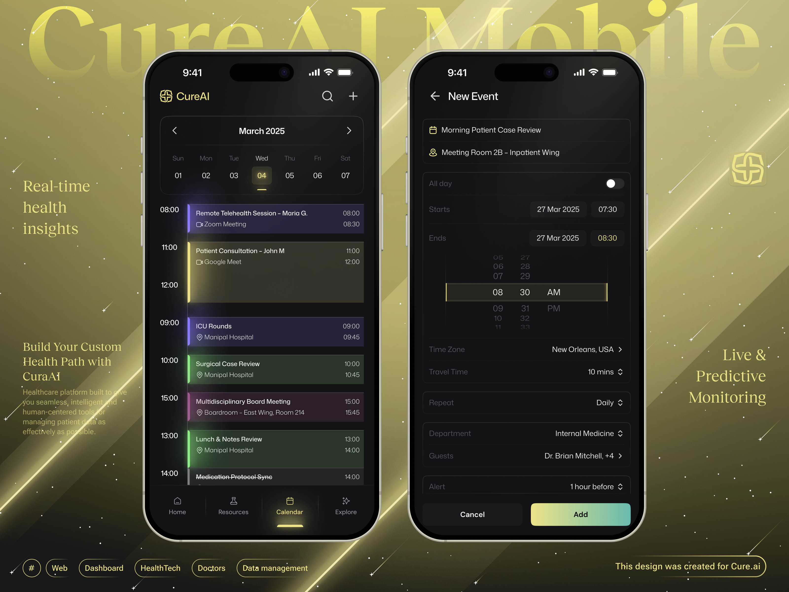 Futuristic Healthcare Calendar with AI-Insights ai healthcare ai powered ai powered insights analytics artificial intelligence clean ui crypto dark theme dashboard fintech futuristic futuristic theme healthcare healthtech insights medical medical app mobile app popular ui