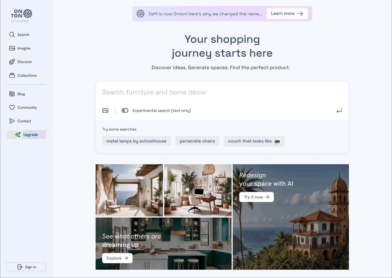 Onton's Homepage Website - AI ai dashboard homepage navbar navigation onton startup