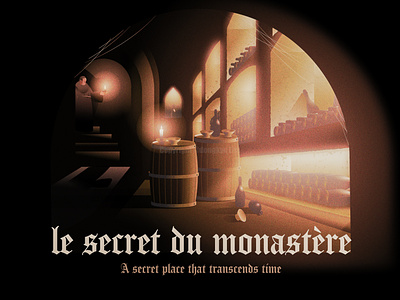 The secret place of the monastery avignon design illustration medieval age monastery monks secret vintage wine