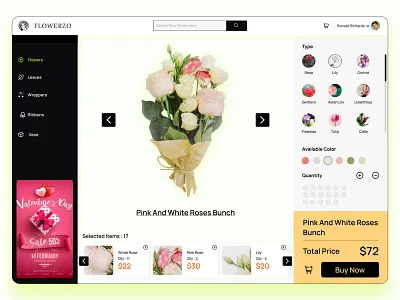 FLOWERZO – Elegant Flower Customization UI bouquet builder clean interface custom flower order e commerce design elegant ui floral design app floral marketplace. flower shop ui minimal e commerce modern web ui online store ui personalized shopping product customizer product selector shopping cart ux ui for florists ux design valentines day ui visual commerce web ui design