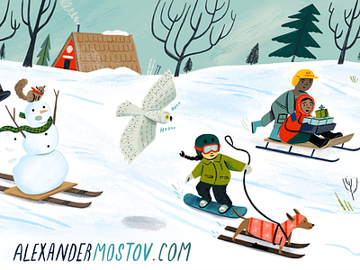 Winter Promo art character design drawing editorial family illustration logo people picture book ski snow texture ui