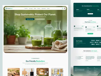 GreenNest – Sustainable Shopping Landing Page Redefined 🌿 cleandesign cleanui dribbble greencommerce landingpage minimal sustainable trending uiconcept uiux uxdesign webdesign