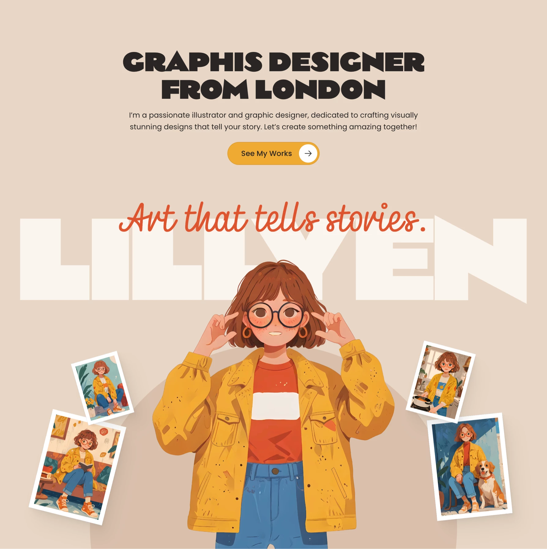 Portfolio website Hero section for Framer header hero home illustration landing orange pastel personal portfolio typo ui webdesign website yellow