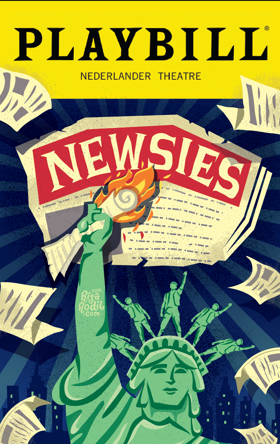 Newsies art direction broadway flat design hand lettering handwritten type illustration lettering musical newsies playbill theater typography