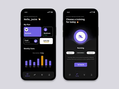 Fitness Workout Mobile App UI Design app design darkmodeui exerciseapp fitnessapp fitnesstracker gymapp healthapp minimaldesign mobileapp personaltrainer runningapp sportsapp trainingapp ui design wellnessapp workoutapp