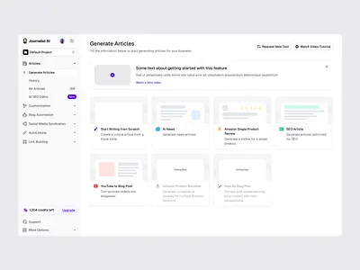 Generate Articles using AI ai content ai generator content generation dashboard editor generate articles generate content layout navigation sidebar templates ui ui design ux ux design web web app web design workflow