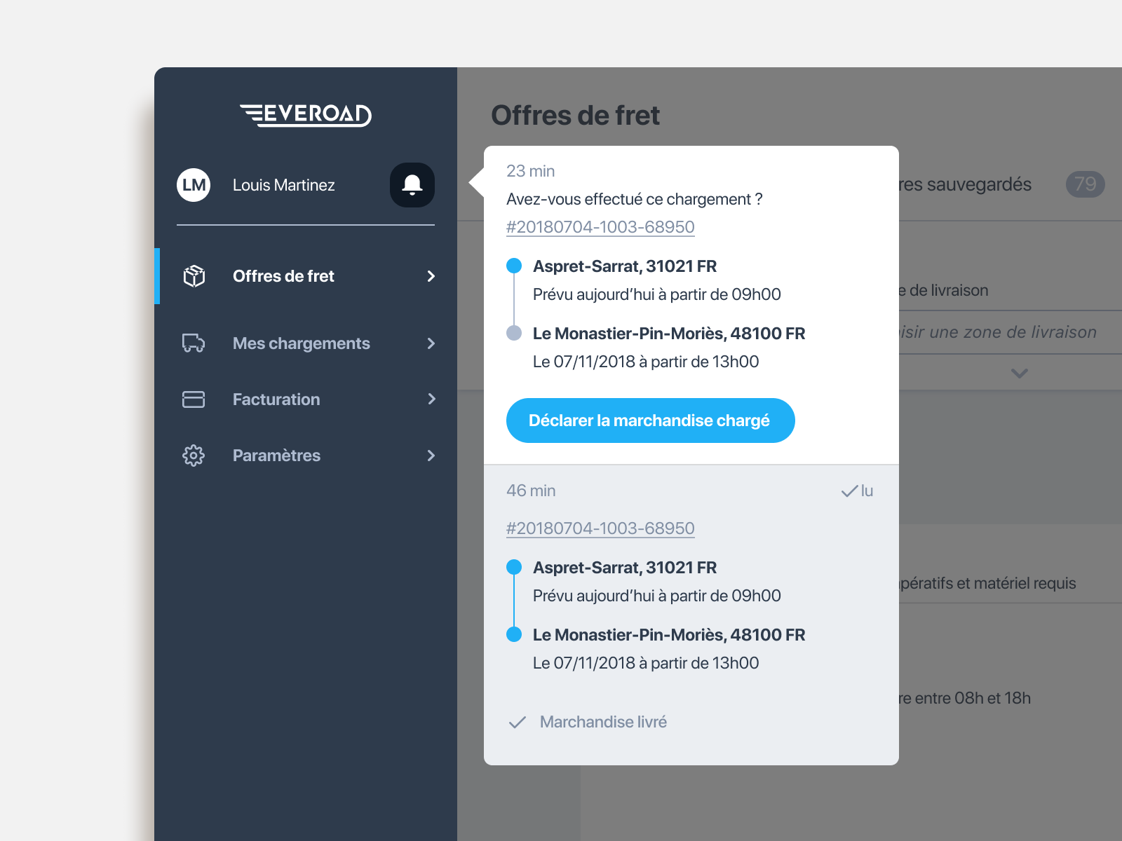 Suivi de livraison notification ui