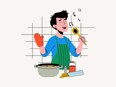 Cooking and Singing Illustration chef cook cooking fun happy hobbies hobby illustration music pasta singing vector illustration