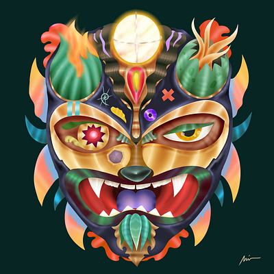 "Kid's Mask" airbrush animal art branding carnaval cartoon color pencil concept art design draw dream fantasy graphic design illustration manga mask music nft portrait water ink