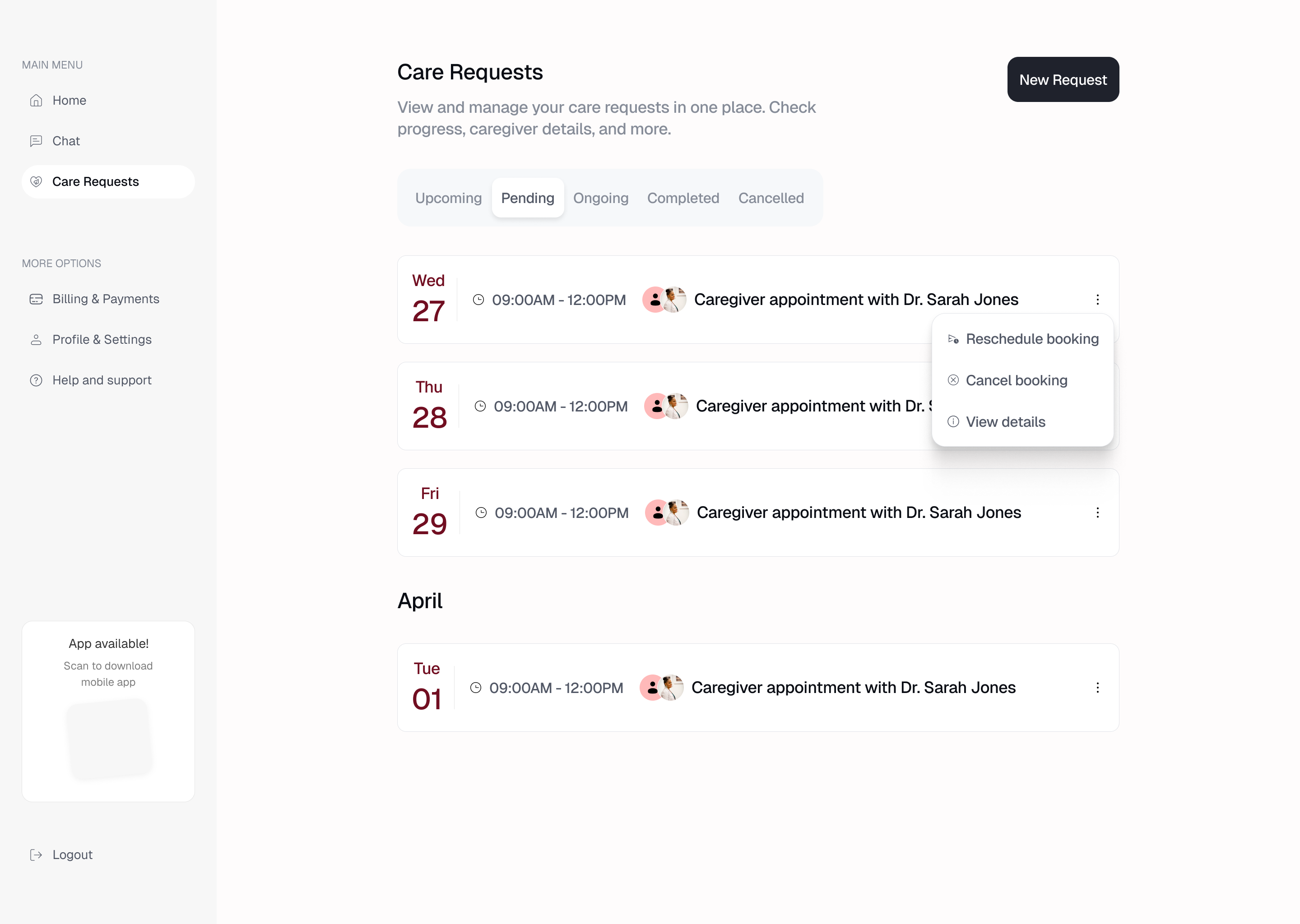 Appointment UI Design appointment care caregiver daily ui dashboard design doctor medical ui