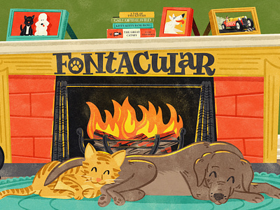 Fontacular Thanks for the Pets! 2d banner cat digital painting dog fire place fontacular illustration mantle mid century monotype myfonts pets procreate retro type vintage