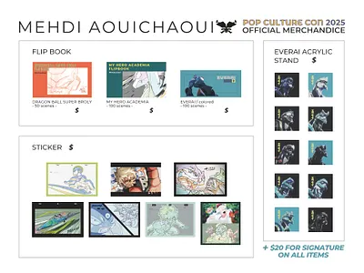 Merchandice List for Animator animation graphic design