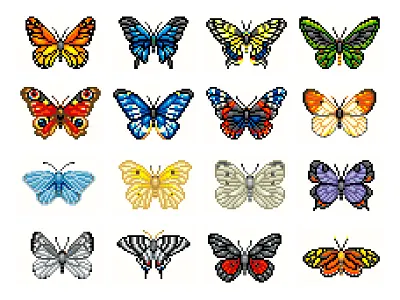 Butterflies Set butterflies butterfly butterfly illustration colorful design digital art graphicdesign illustration illustration art pixel art pixelart pixelartist pixels stickers