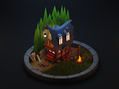 House on wheels 3d 3d 3d design art artist artwork blender cartoon creative cute dark digital digitalart dribbble fun home illustration illustration art inspiration low poly lowpoly