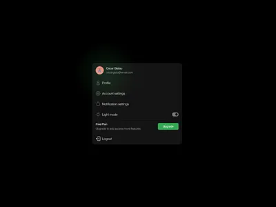 Menu Profile app design ui ux website