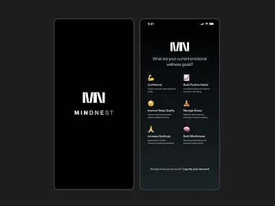 MindNest - Wellness Mobile App app app design dark theme design ios design mobile ui onboarding screens ui ux wellness