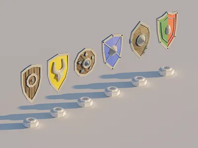Low-poly Shield pack 3d armor blender colorful game gameasset gameready graphic design low poly lowpoly shield unity
