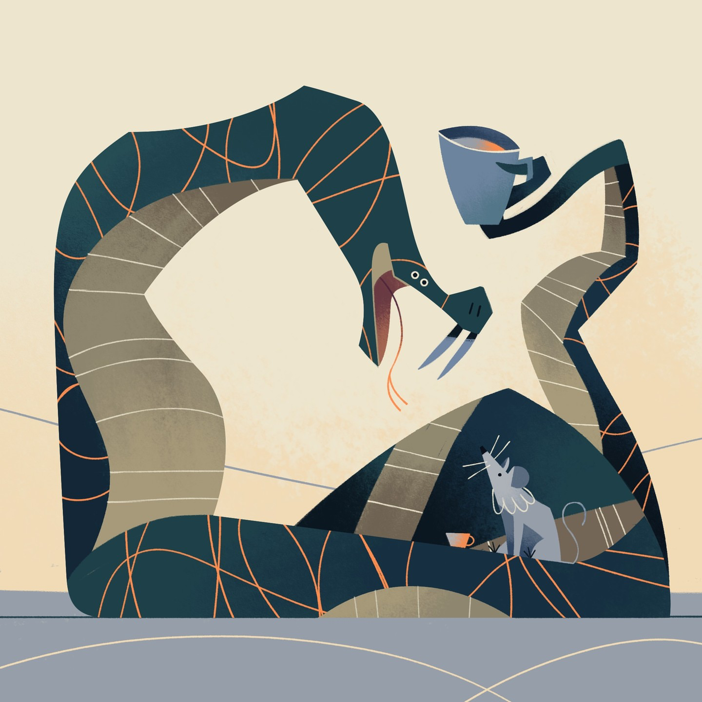 Dangerous teaparty animals character character design cute flat friends friendship funnyart illustration mouse party snake teatime whimsical