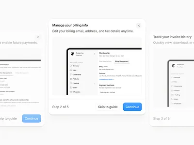 Guide billing guide management modal payment payment method popover tooltip tutorial