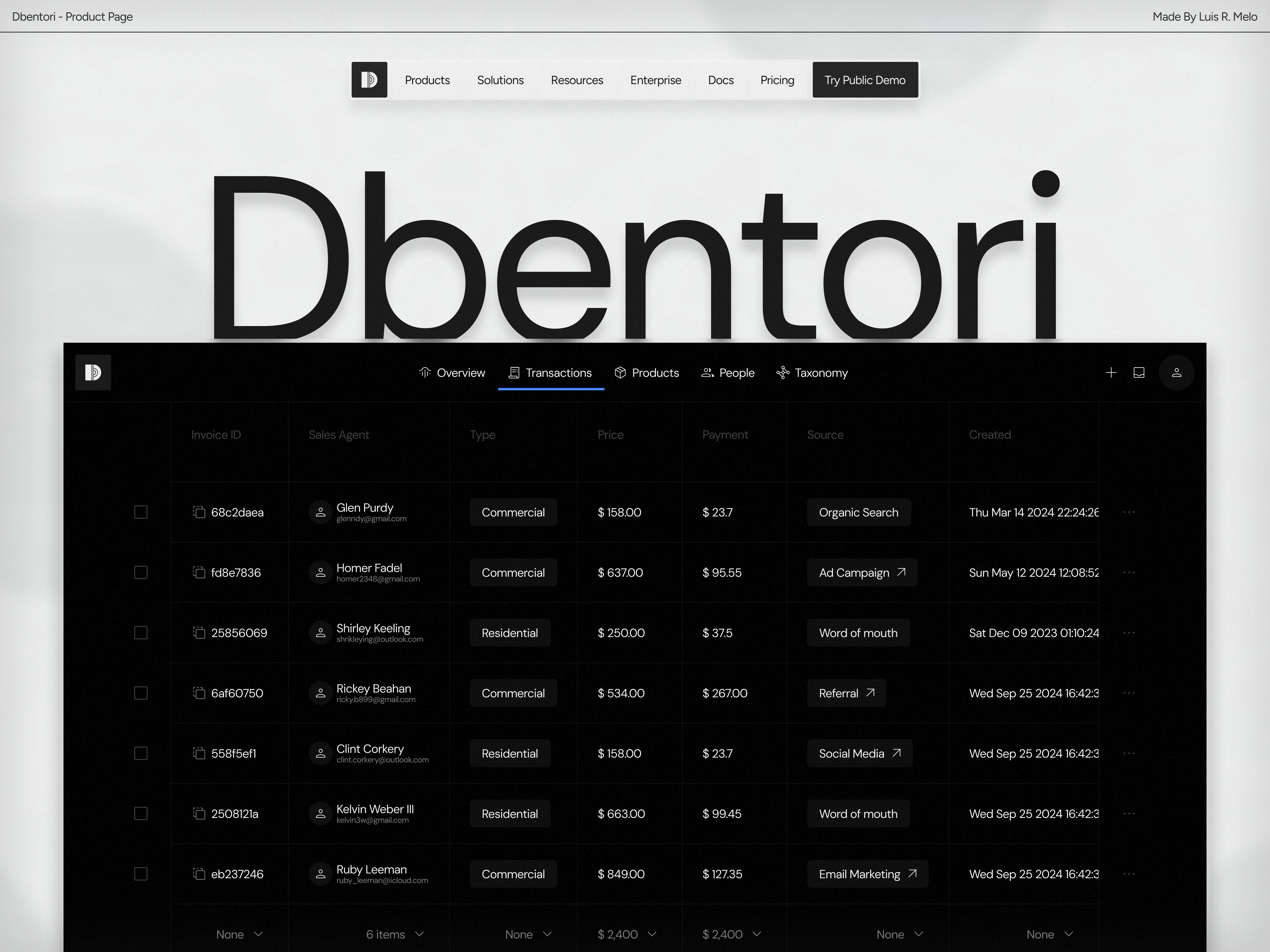 Dbentori Product Page clean concept dark design flat ims minimal product page sketch table ui