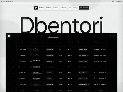 Dbentori Product Page clean concept dark design flat ims minimal product page sketch table ui