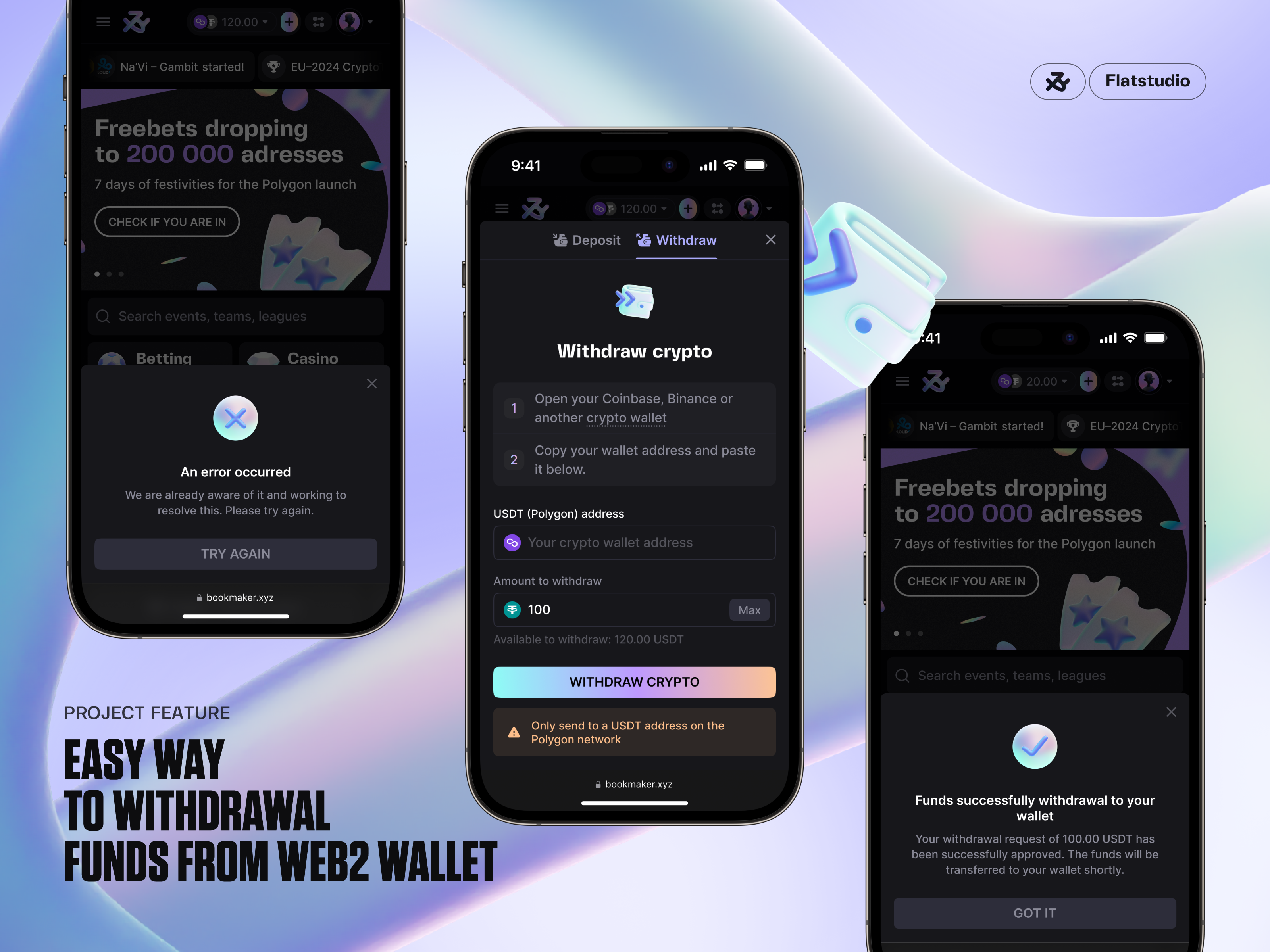 dark mobile interface of the withdrawal process