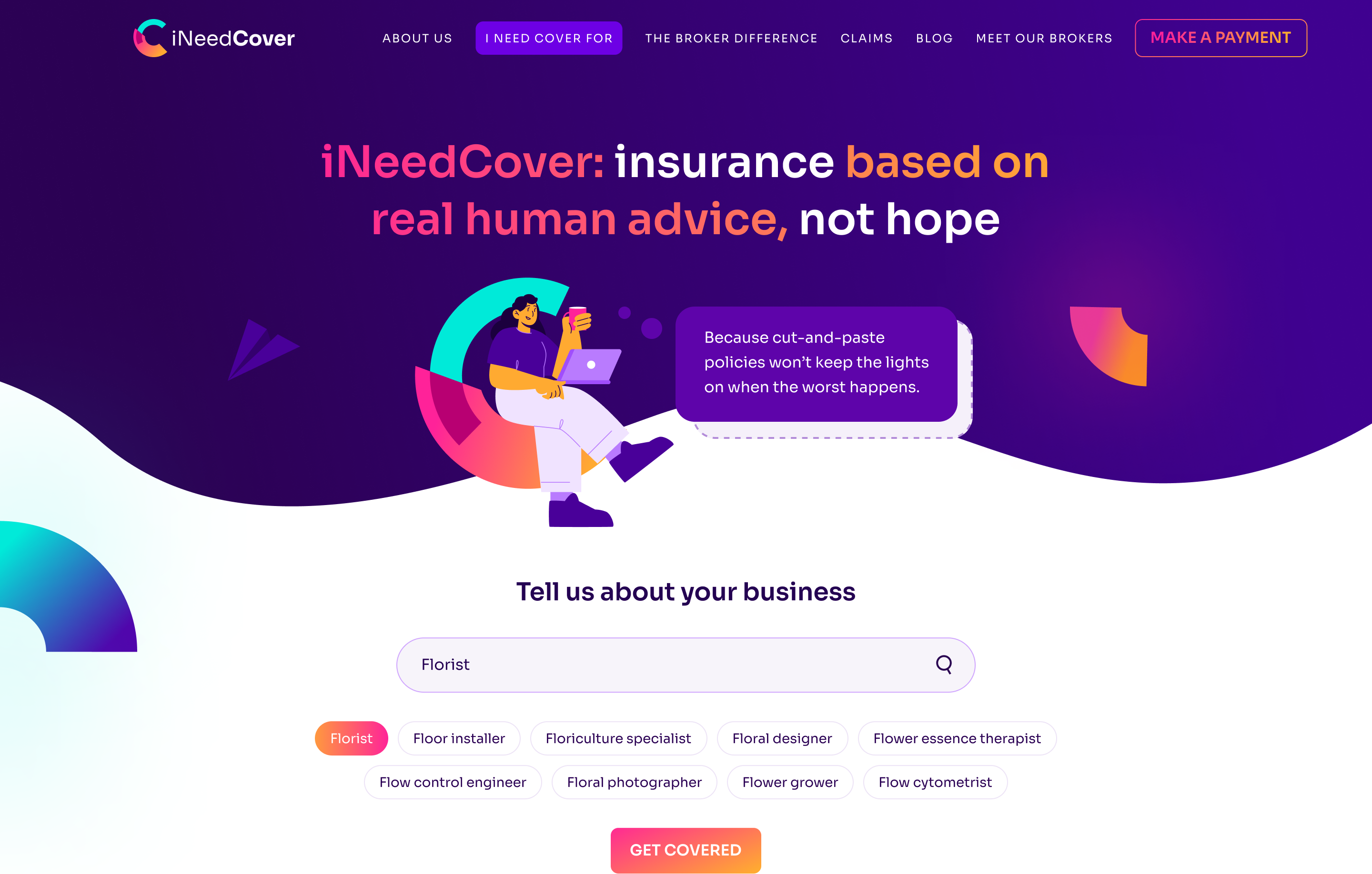 Example of iNeedCover Website & Branding