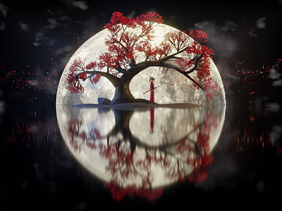 Fantasy Moonlight 3d 3d art animation blender branding character dark fantasy game graphic design heroic illustration logo moon moonlight motion graphics night red tree ui