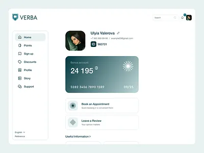 VERBA - Personal Account bonus bonus account book an appointment branding button clinic dental design graphic design personal account profile theeth ui uxui visit history webdesign