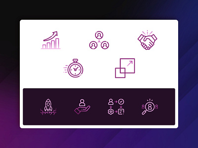 Accelerance - Icons arrow gradient graph growth handshake icon impactful launch network people professional purple rocket scale search sophisticated violet website
