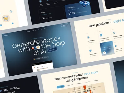 AI Storytelling Platform UI Design ai platform ai powered tool ai storytelling content creator creative tech interactive layout modern ux product design responsive design saas platform startup website storytelling storytelling platform typography ui design user experience ux design web writing assistant writing software