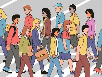 People commuting in a bustling city Illustration commuting crowds illustration people vector