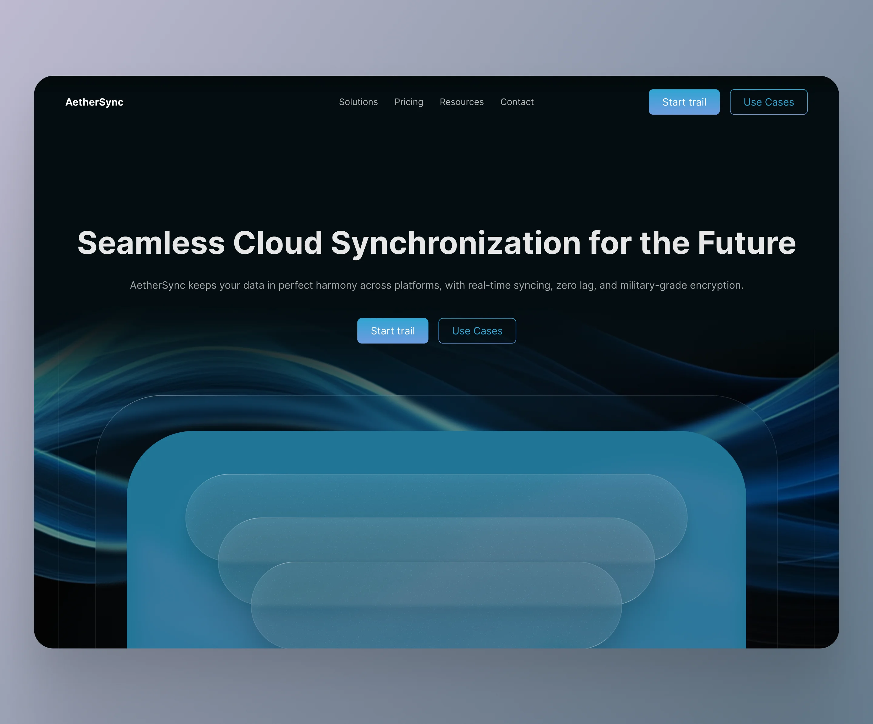 AetherSync – Modern Cloud Sync Platform UI ai blue branding clean cloud dark mode design hero illustration privacy ui ux vector