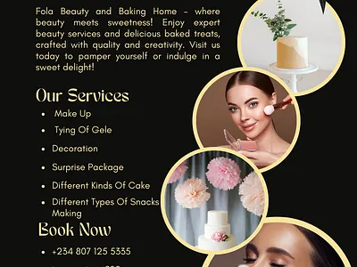 Glam & Treats: Stunning Beauty & Delicious Bakes in One Design! bakerydesign beauty and baking beautybusiness creativegraphics customflyers eyecatchingdesign flyer design graphicdesign marketingmaterials
