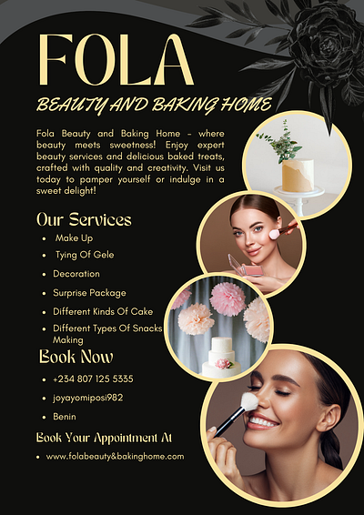 Glam & Treats: Stunning Beauty & Delicious Bakes in One Design! bakerydesign beauty and baking beautybusiness creativegraphics customflyers eyecatchingdesign flyer design graphicdesign marketingmaterials