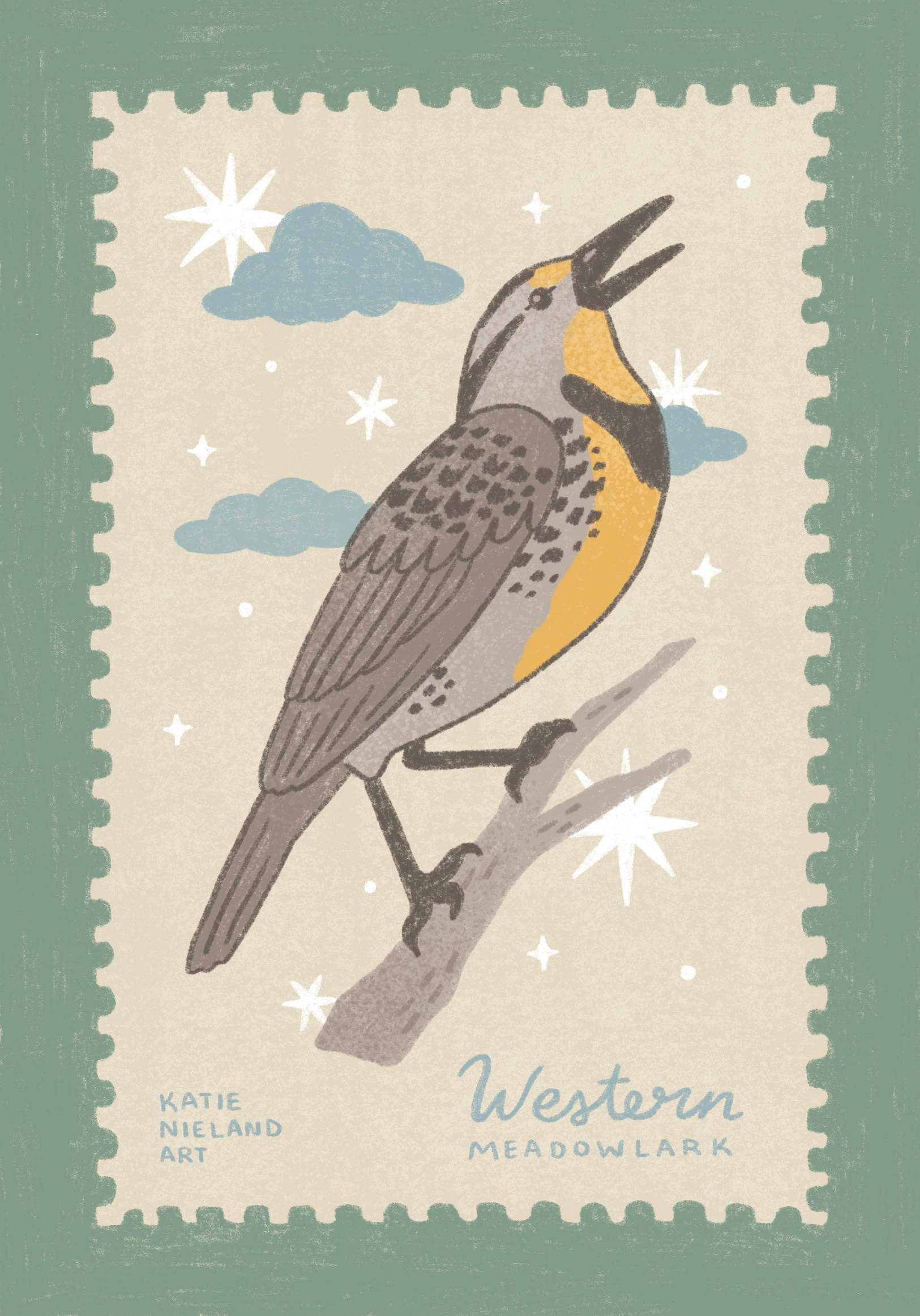 Great Plains postcard: western meadowlark art drawing hand drawn illustration nature procreate