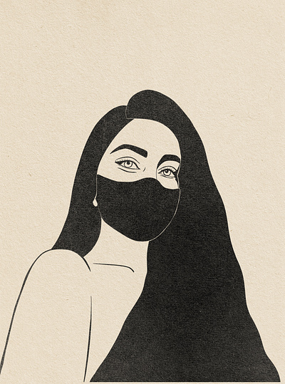 2020 black and white illustration mask portrait print textured art