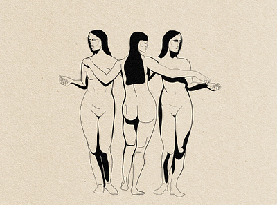 Original Muses figure drawing illustration key art line art nude figure vector art
