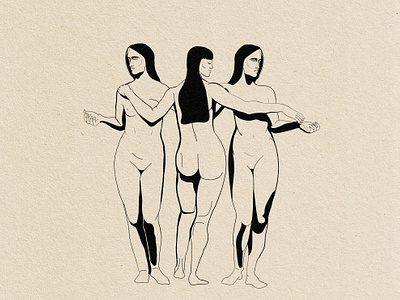 Original Muses figure drawing illustration key art line art nude figure vector art