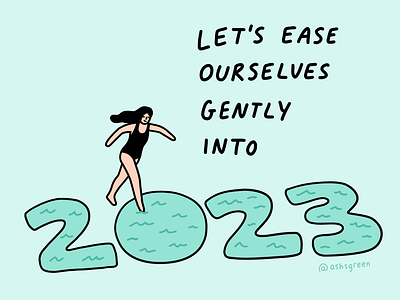 Hello 2023 2023 bathing suit blob character character design doodle drawing girl handwriting illustration line drawing minimal swimming wobbly