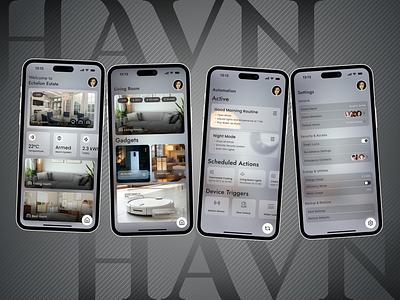 Havn – Seamless, Stylish, and Smart Home Application appdesign figmadesign futuristicdesign glassmorphism havn homeautomation iot minimalui neumorphism smarthome ui uiux