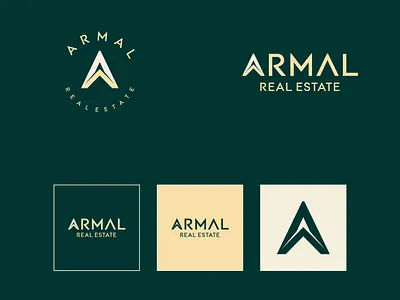Elegance ARMAL Real Estate Logo Design a agent brand identity branding design developer elegance letter a logo real estate rich triangle typography