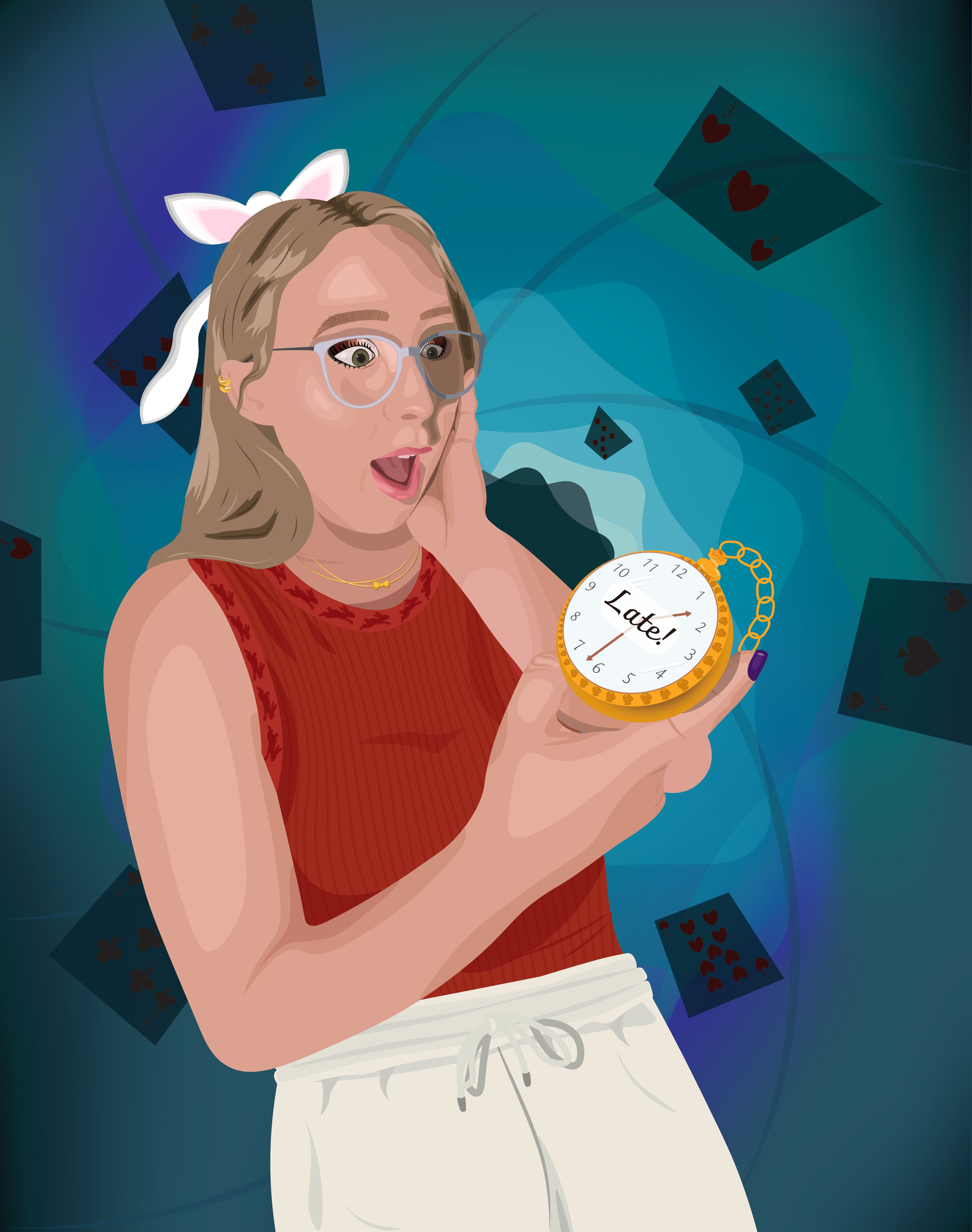 Alice in Wonderland Self-Portrait, 2024 adobe adobe illustrator alice in wonderland graphic design illustration inspiration portrait self portrait student work vector