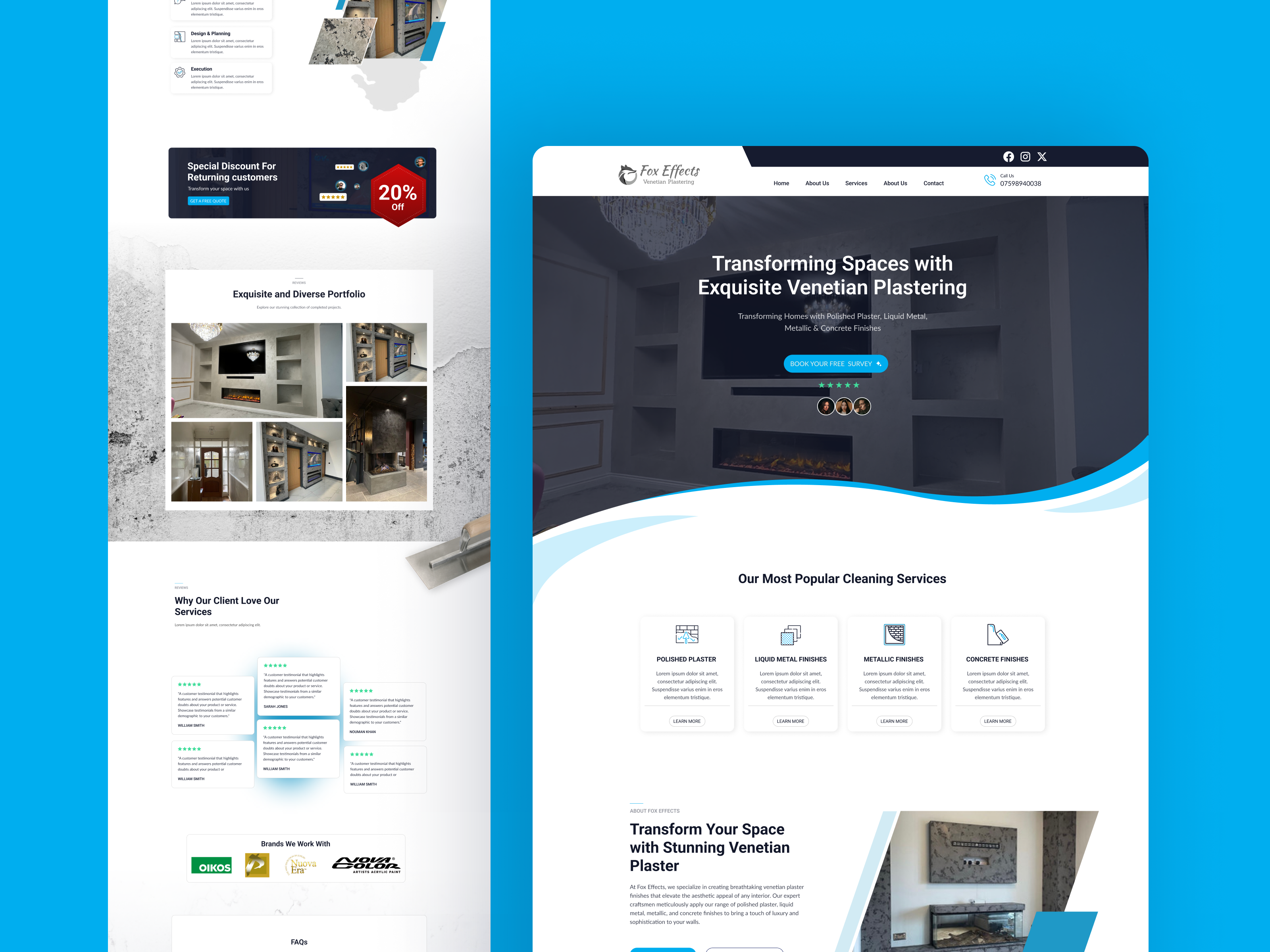 Venetian Plastering Landing Page UI/UX Design business website design clean website decorative plaster design home improvement home renovation website interior design website luxury interiors minimalist ui modern website plastering services ui ui design uiux uiux design ux venetian plaster wall finishes web development website design